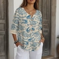 thumbnail image 3 of Xoenoiee Fish Coral Water Ripples Print Womens 3/4 Length Sleeve Tops Casual V Neck Boho Summer Dressy Blouses Button Down Shirts 2026 Spring Fall Outfits, M, 3 of 7