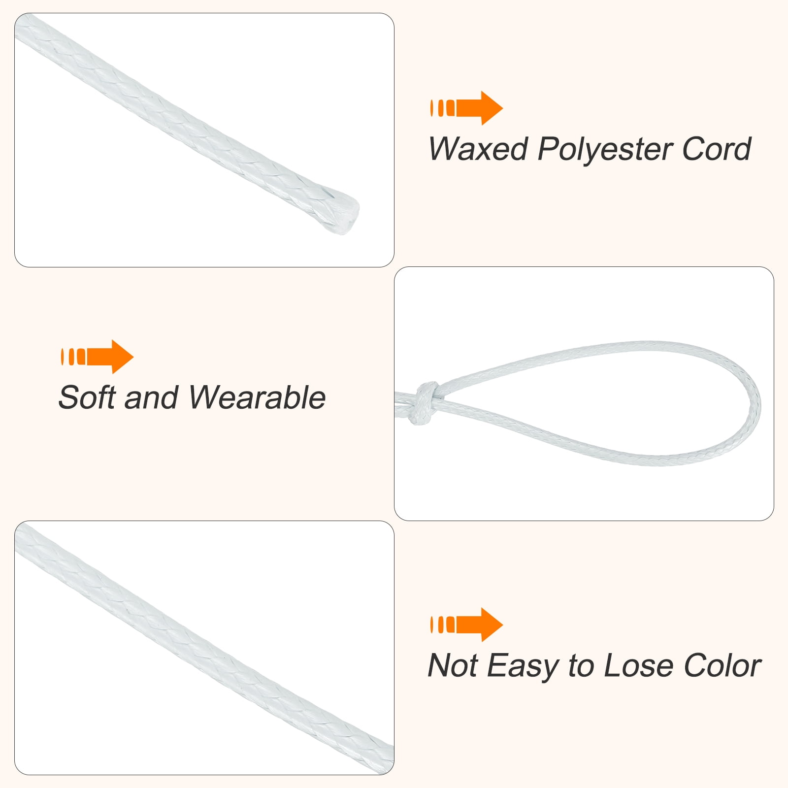 Waxed Cord 2.5mm Waxed Thread 87 Yard Wax String Leather Cord for Bracelet Making, Necklaces, Beading, Jewelry Making and DIY Crafts(Milk White)