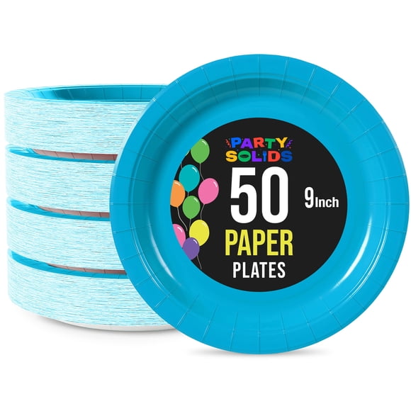 Exquisite Assiettes en Papier Turquoise 9 Pouces Robustes 50 Pcs, Assiettes Jetables pour Fête, Assiettes Turquoise pour Fête