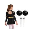 thumbnail image 2 of Aislor Kids Girls Halloween Cheer Leader Long Sleeve Cheerleading Uniform Dress with Pom Pom Stockings A White&Black 12, 2 of 7
