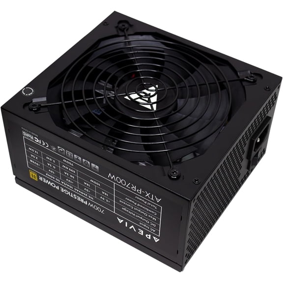Apevia ATX-PR700W Prestige 700W 80  Gold Certified, ATX Active PFC, DC to DC Converter Design 135mm Silent Fan, RoHS Compliance, ATX Gaming Power Supply