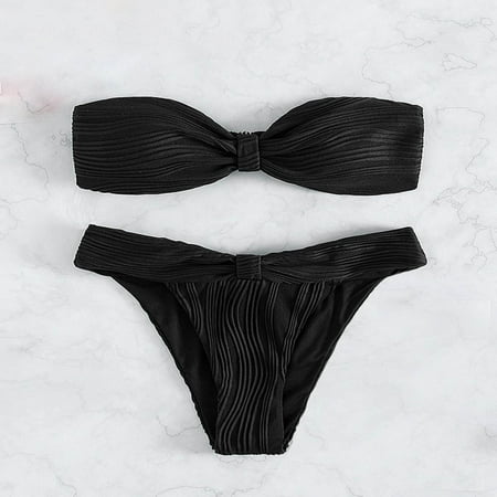POROPL Womens 2 Piece Swimsuits Fashion Bikini Halter Top Swim Black Size S-L