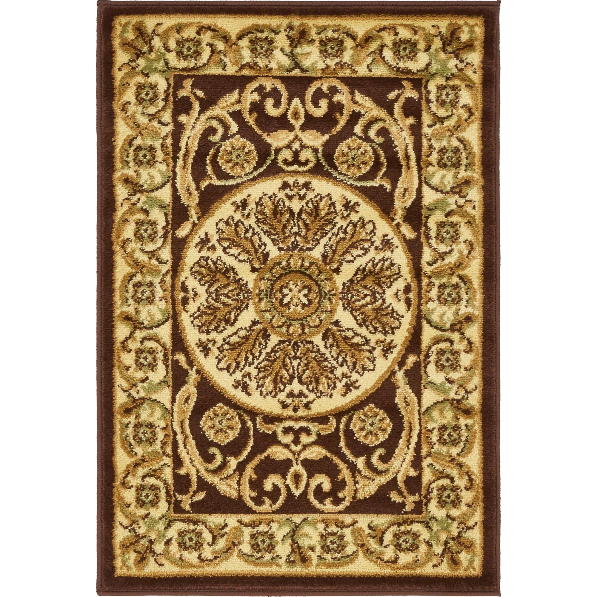 Unique Loom Indoor Rectangular Floral Traditional Area Rugs Brown/Green