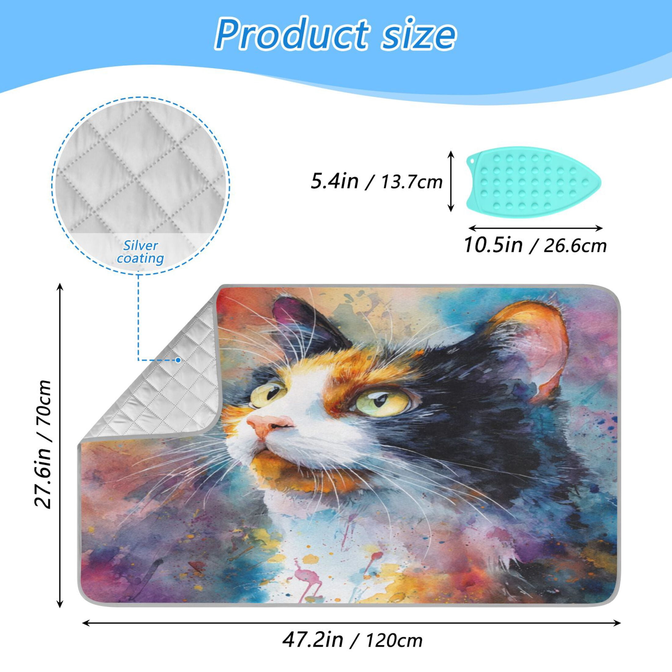 Ironing Mat Portable Ironing Blanket for Table Top Travel Ironing Pad for Washer Dryer 27.6" x 47.2" Watercolor Calico Cat