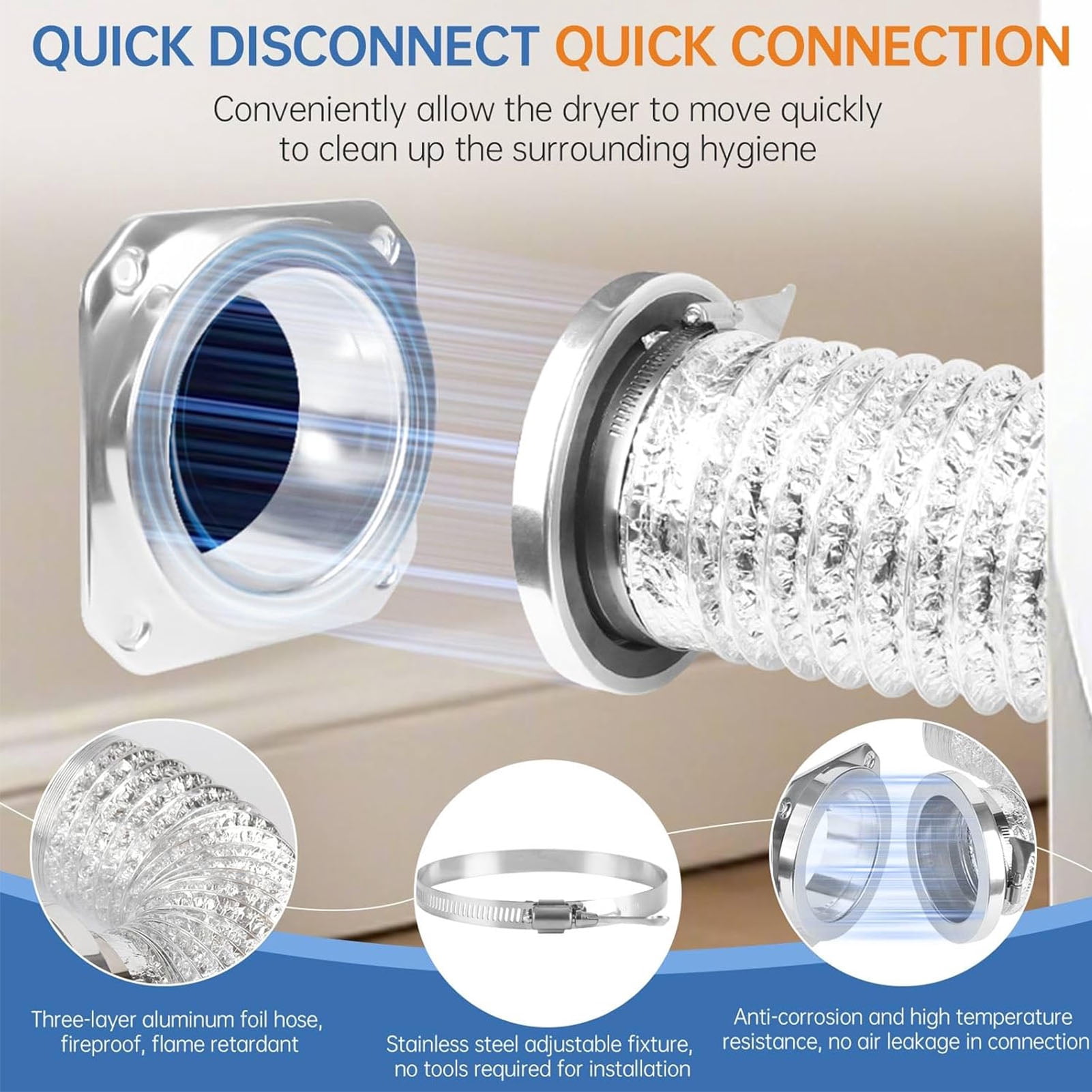 Rupoun Magnet Dryer Vent Coupling Self Alignment Airtight Seal Dryer Ventilation Port Exhaust Connector Kit 5.9 inches / 15 cm