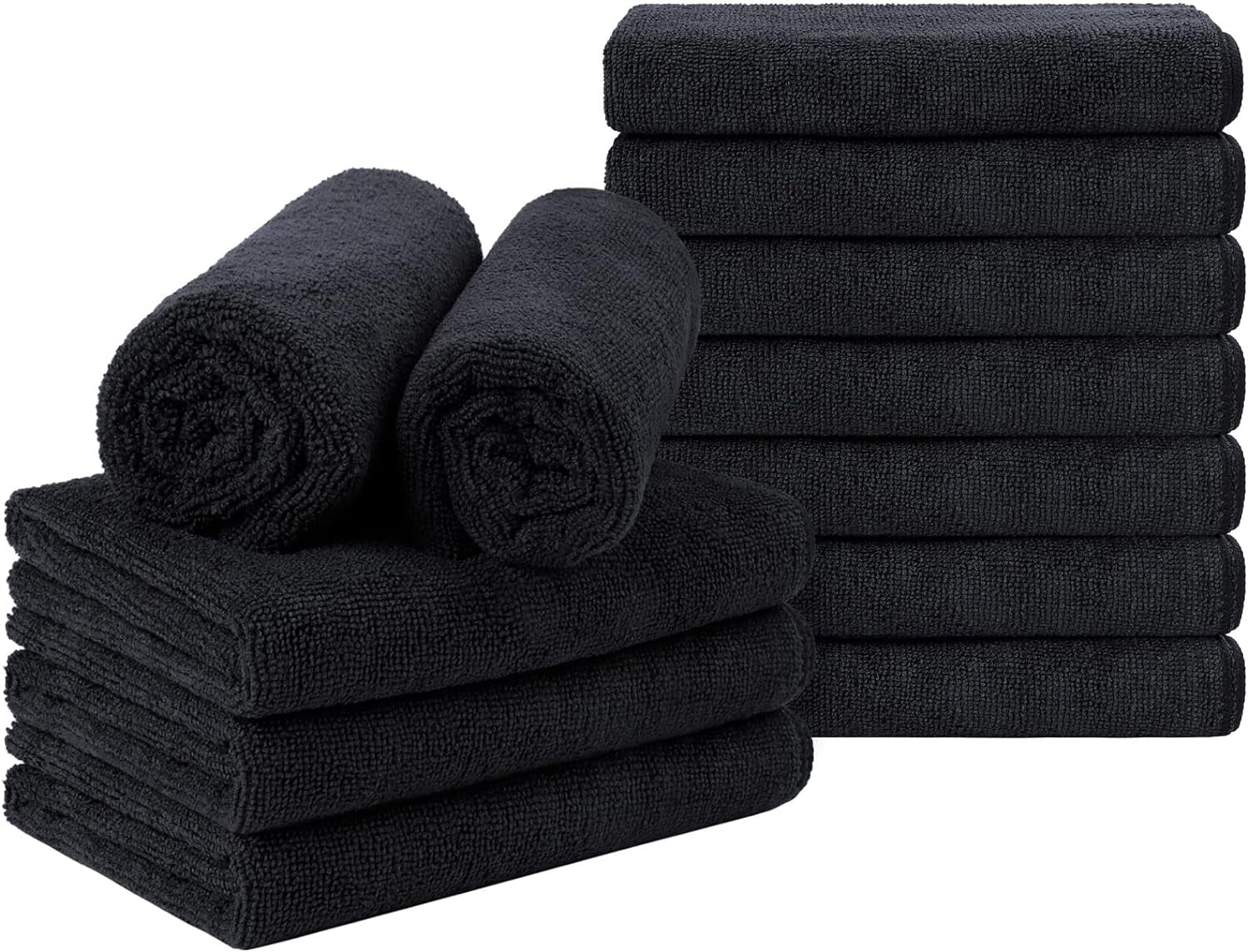 Microfiber Towel, 24 Pack - Super Soft, Absorbent Salon, Gym, Bath, Spa Towels - Black, 16 x 27 Inches, Durable