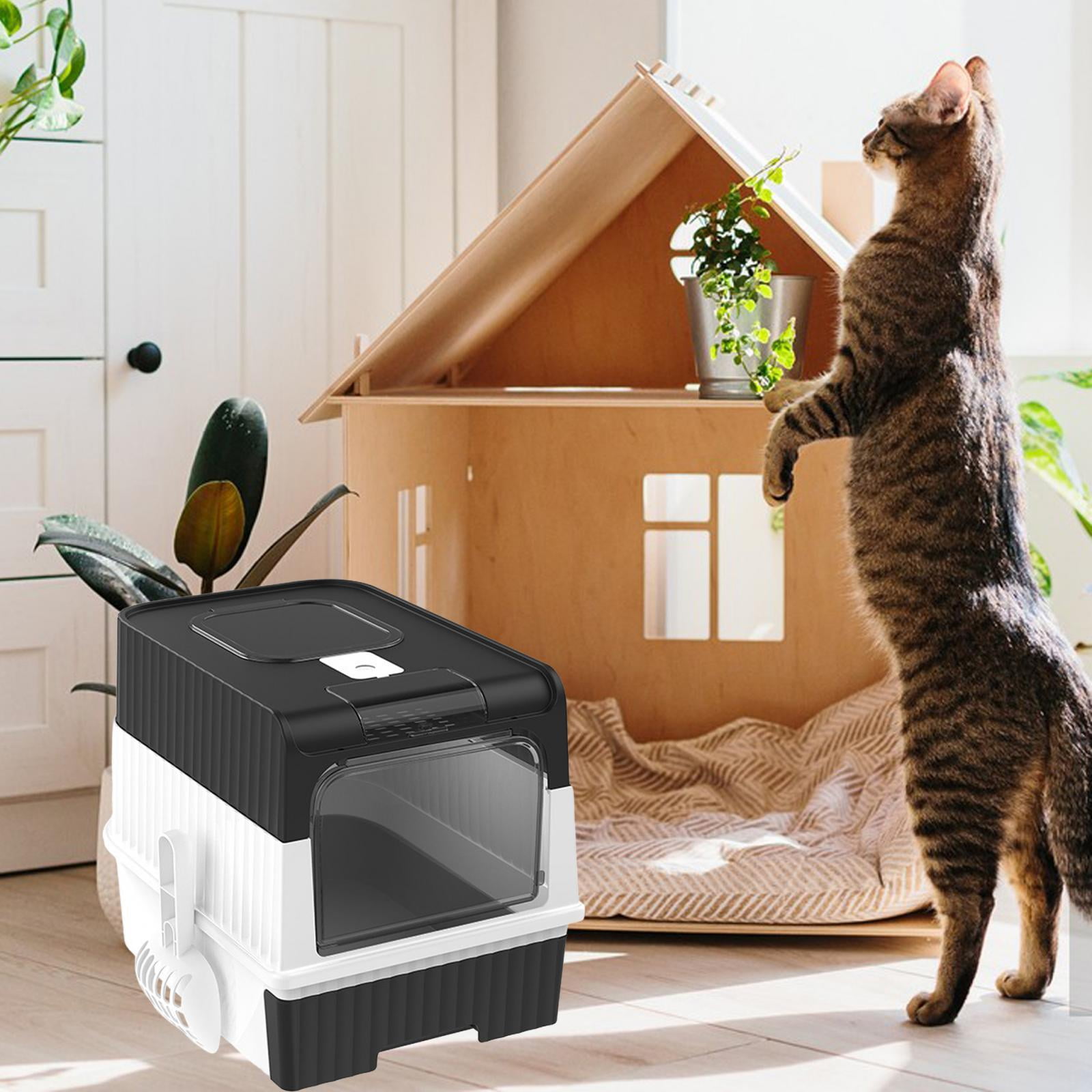 Large Foldable Cat with Lid, Fully Enclosed Cat Toilet Cat Litter Tray Bedpan Easy to Clean Detachable Cat Potty Kitty Black