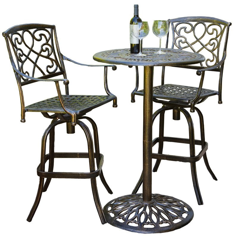 Cast Aluminum Rose Brown Outdoor Bistro Set