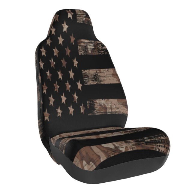 Wukai American Flag with Desert Camouflage Full Set Car Seat Covers with Soft Padding Universal Auto Front Seats Protector and Cushion Mat