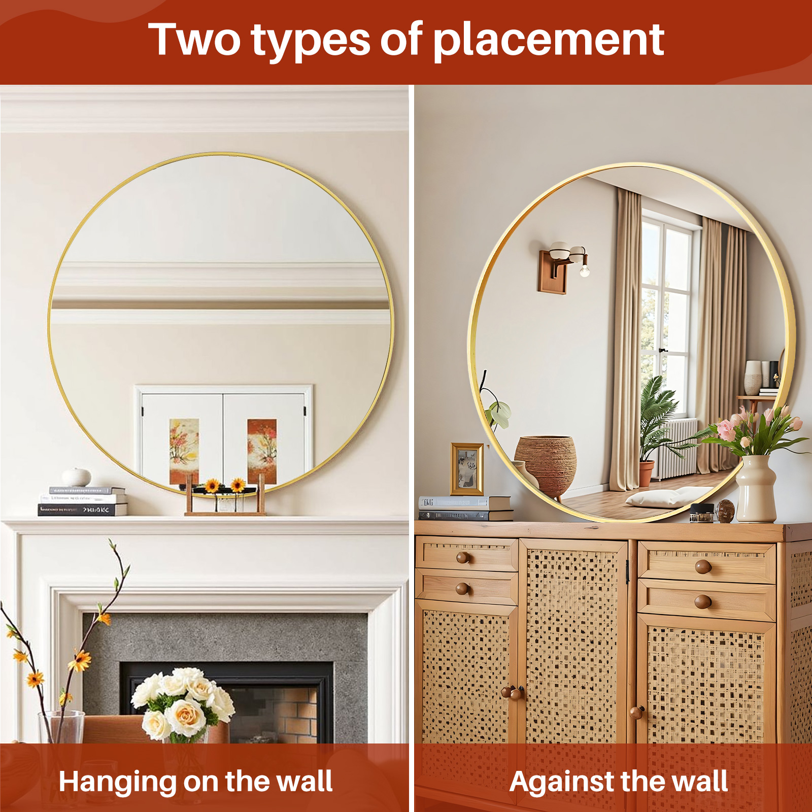 Taoset Round Wall Mirror, Gold Metal Frame, 20 Inches photo 2