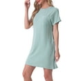 thumbnail image 4 of Camisón de noche de manga corta INSPIRE CHIC para mujer, de rayas, con cuello redondo, ropa de descanso, color verde claro, 4 of 6