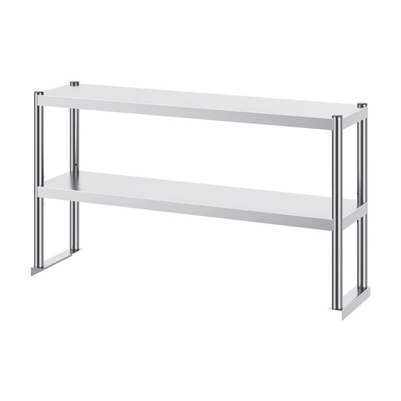 KFFKFF Double Tier Stainless Steel Overshelf, 12 x 48 Inch Adjustable Height Overshelf for Prep Tables in Kitchens, Restaurants, and Workshops