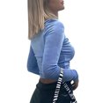 thumbnail image 3 of Diconna Women Blouse Solid Color Turn-down Collar Long Sleeve Crop Tops, 3 of 6