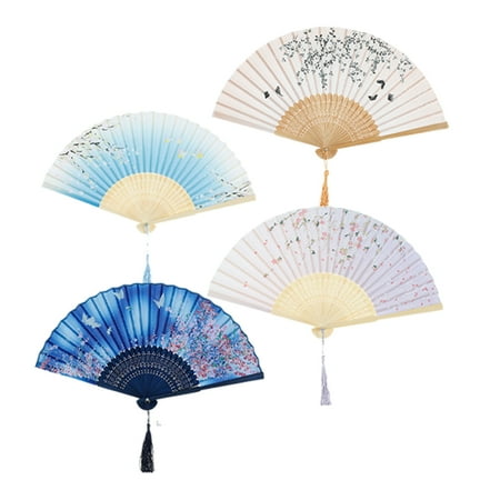 

4 Pcs Folding Fans Vintage Handheld Bamboo Fans Beautiful Patterns Colorful Folding Fan with Tassels Reusable Bamboo Fans Performance Stages Props Church Wedding Gift for Home Wedding Party Decoration
