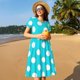 thumbnail image 4 of Fotbe Aqua And White Polka Dot Vestido Largo de Moda para Mujer, Vestido Tipo Camiseta con Manga Corta y Estilo Casual a Rayas y Bloques de Color, 4 of 6