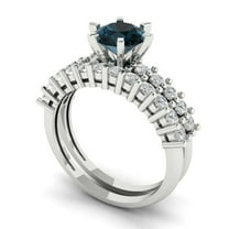 Clara Pucci 18K White Gold 1.66 Natural London Blue Topaz Engraveable Engagement Ring Wedding Band Set