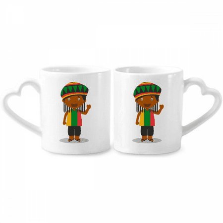 

Black Jamaica Cartoon Couple Porcelain Mug Set Cerac Lover Cup Heart Handle