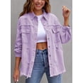 thumbnail image 2 of Ripped Raw Edge Oversized Denim Jacket, Distressed Collar Long Sleeves Denim Coat, Flap Pockets Single-breasted Button Up Loose Denim  Jacket, Women's Denim Jeans & Clothing, 2 of 7