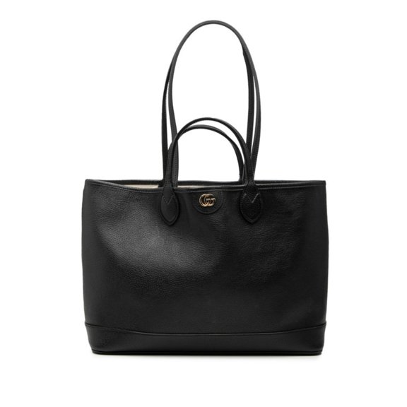 Pre-Owned Gucci Double G Handbag Tote Bag 739730 Black Leather Women's GUCCI