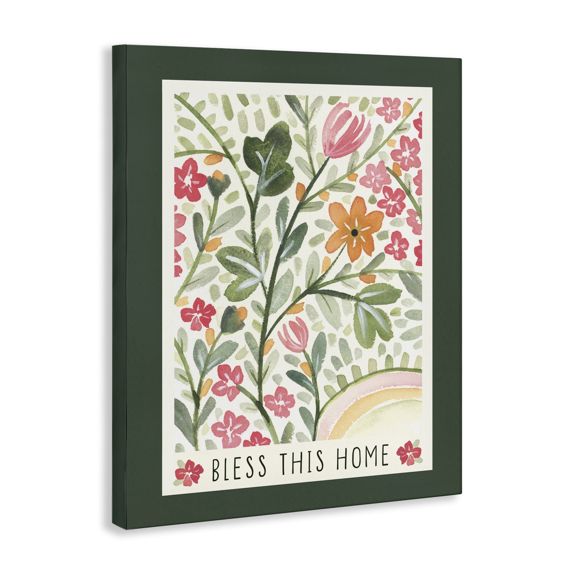 Stupell Industries Floral Bless Phrase Botanical & Floral Painting Gallery Wrapped Canvas Art Print Wall Art, 30 x 40