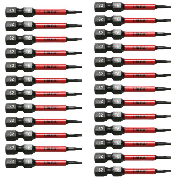 TMAX 25 pc T6 Torx Star 6 Point T-6 Black High Torque Impact Screwdriver Insert Bits Set S2 Steel Torsion Resistant, 2 Inch Long, 1/4 Inch Hex Shank with Quick Release Slot