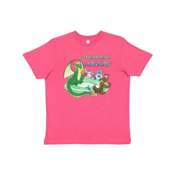 Inktastic Reading is Magical Dragon Green Dragon with Book Youth T-Shirt