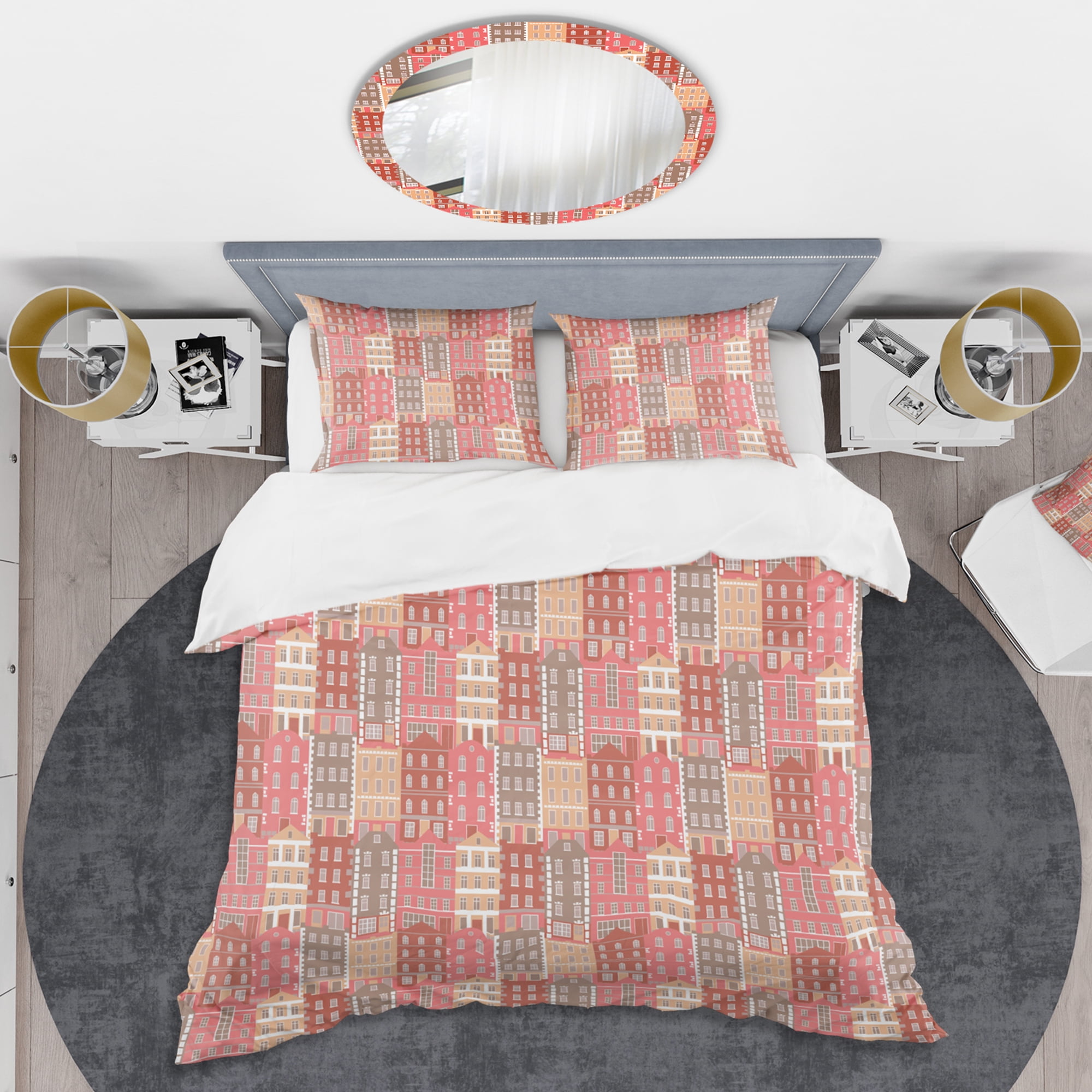 Designart 'Handdrawn Colorful Houses' Mid-Century Modern Duvet Cover Set