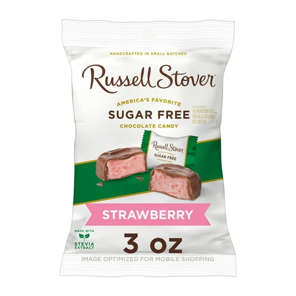 RUSSELL STOVER Sugar Free Strawberry Flavored Crème Chocolate Candy, 3 oz. bag (≈ 6 pieces)