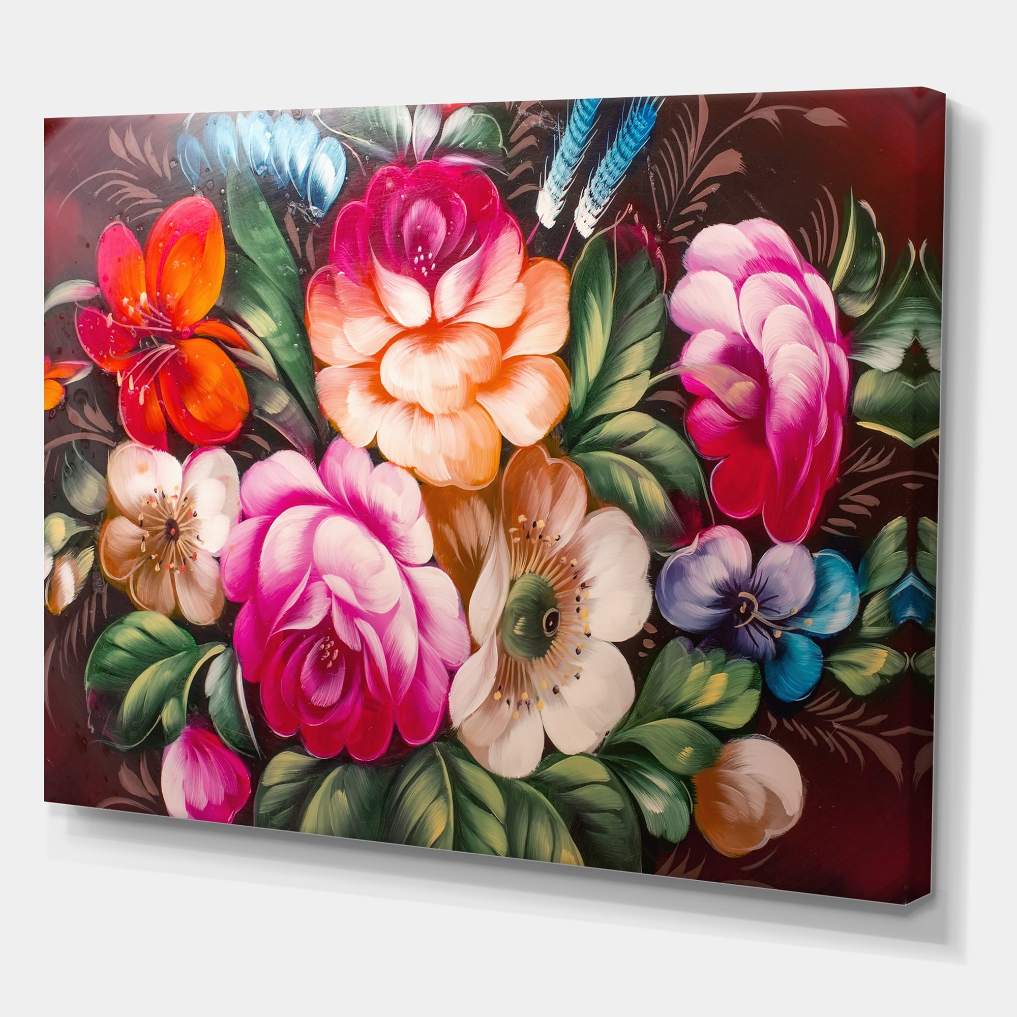 Designart ' Vintage VIbrant Yellow and Red Flower Still Life III ' Traditional Canvas Wall Art Print