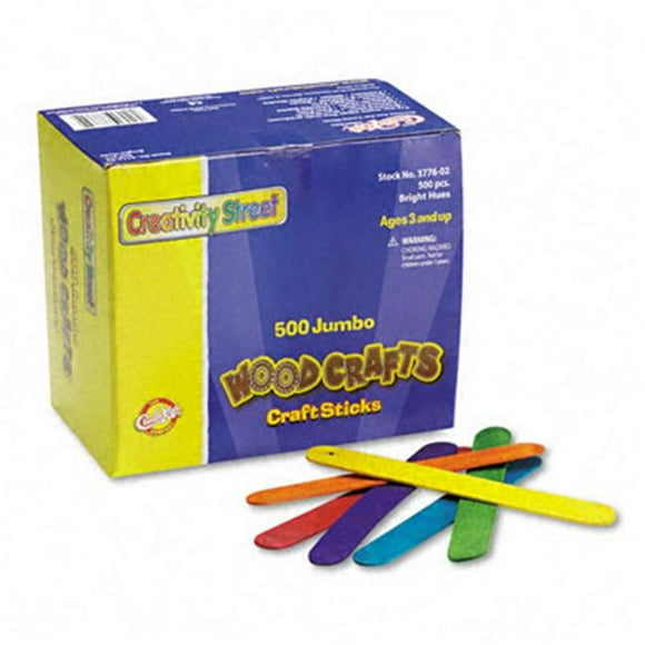 Chenille Kraft 3776-02 Colored Wood Craft Sticks- Jumbo- 4 1/2 x 3/8- Wood- Assorted- 500/Box