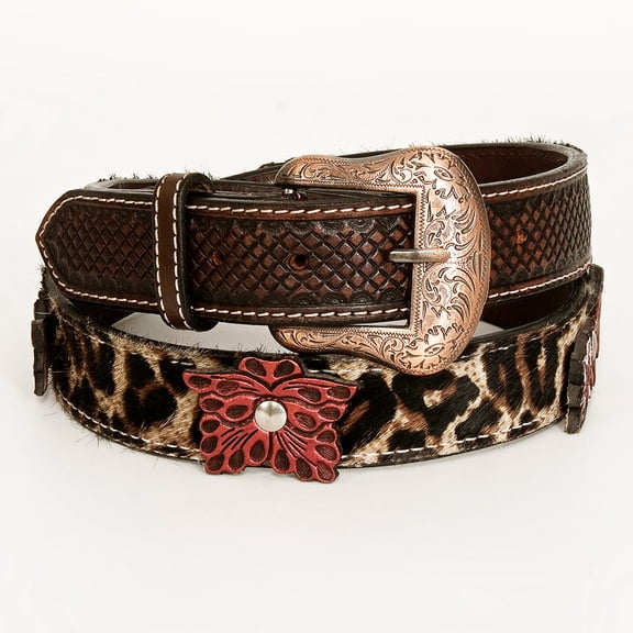 BE BAR H EQUINE Lilibeth Hand Tooled Western Leather Men And Women Belt Brown