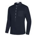 thumbnail image 3 of LVCBL Men's Shirt Long-Sleeved Linen Shirt Summer with Pockets Party Navy XL, 3 of 6