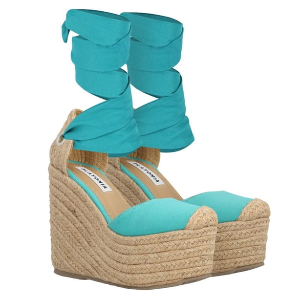 Apargata Puntal De Plataforma Con Yute Valeria Lona Premium Aqua Para Mujer