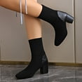 thumbnail image 6 of Viluyesy Womens Dress Boots, Slip On Chunky Heels Pointed Toe Stretch Knitted Mid Calf Boots Black US5.5, 6 of 9