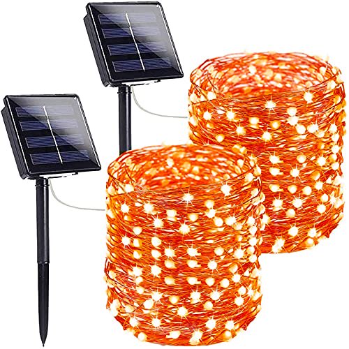Orange ExtraLong Outdoor Solar String Lights, 2Pack Each 72FT 200 LED Solar Lights Outdoor