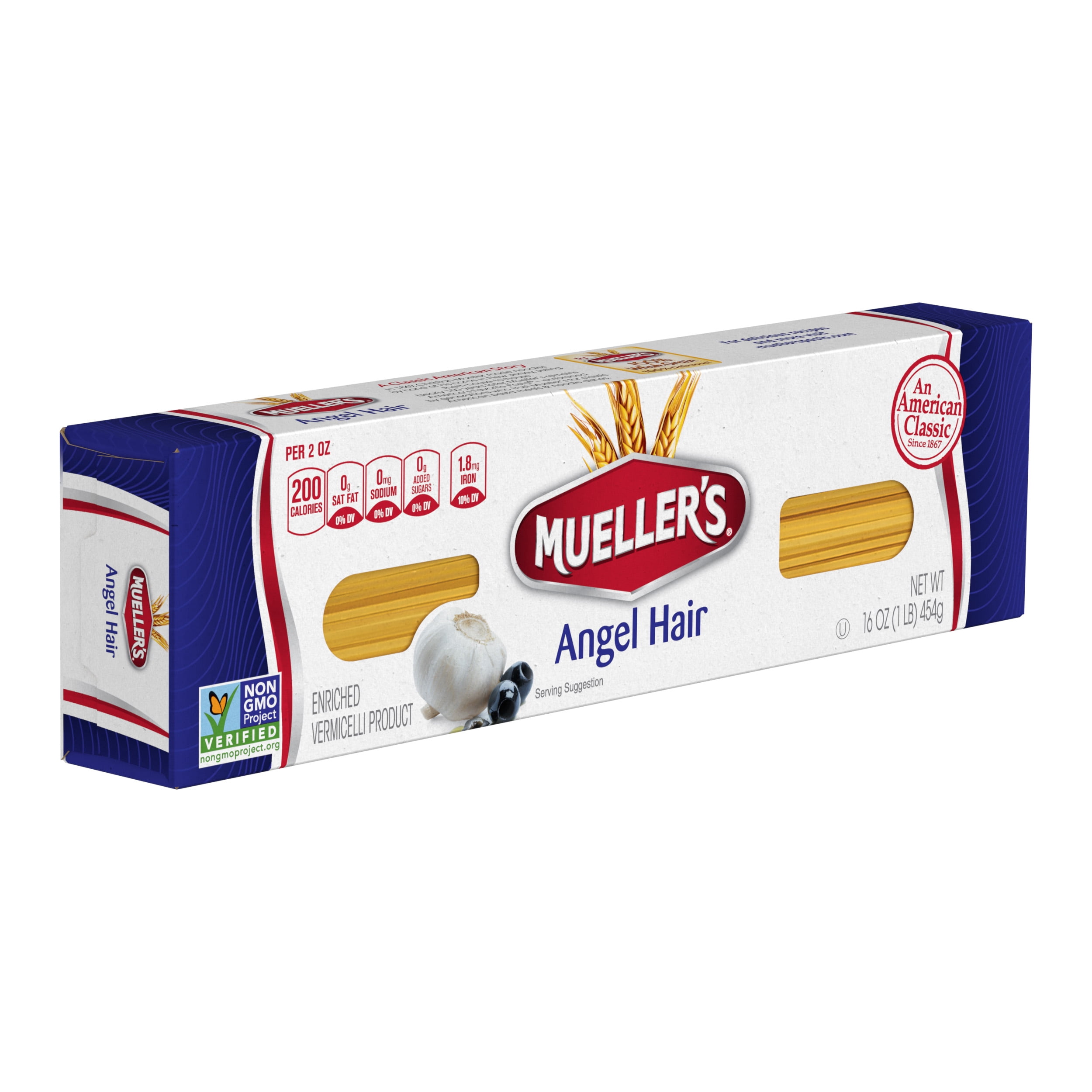 (2 pack) Mueller's Sodium-Free, Cholesterol-Free Angel Hair Capellini Pasta, 16 oz (Shelf-Stable)