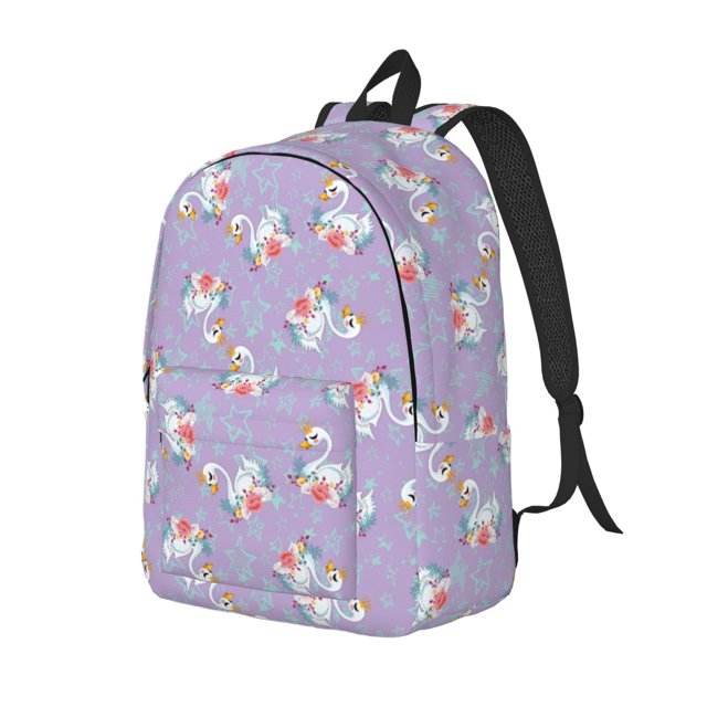 Disketp Swan With Stars print Canvas Backpack Lightweight Travel Daypack Student Rucksack Laptop Backpack-