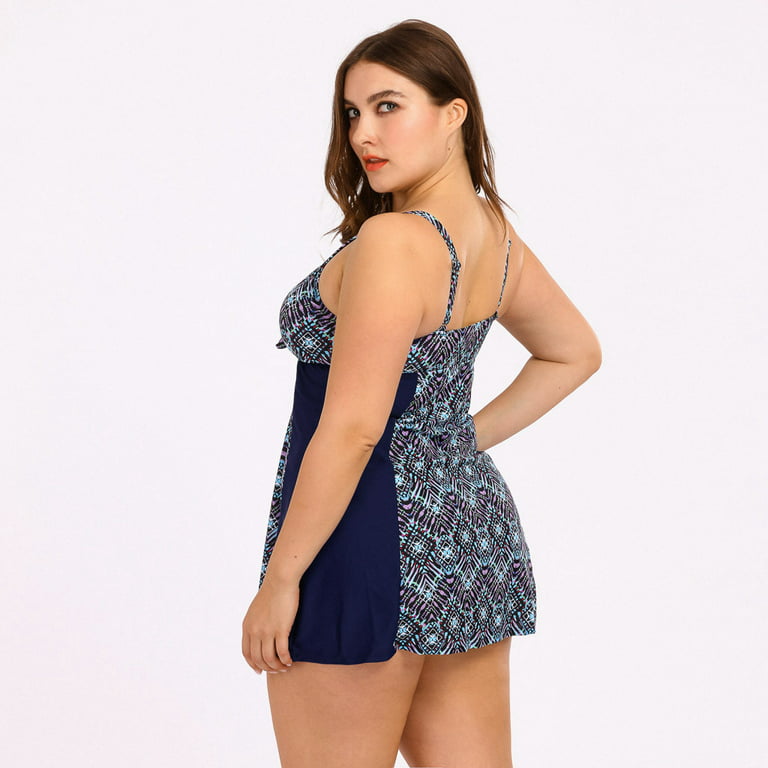 Women Sexy Boho Print Tankini Set Two Piece Swimsuit Plus Size