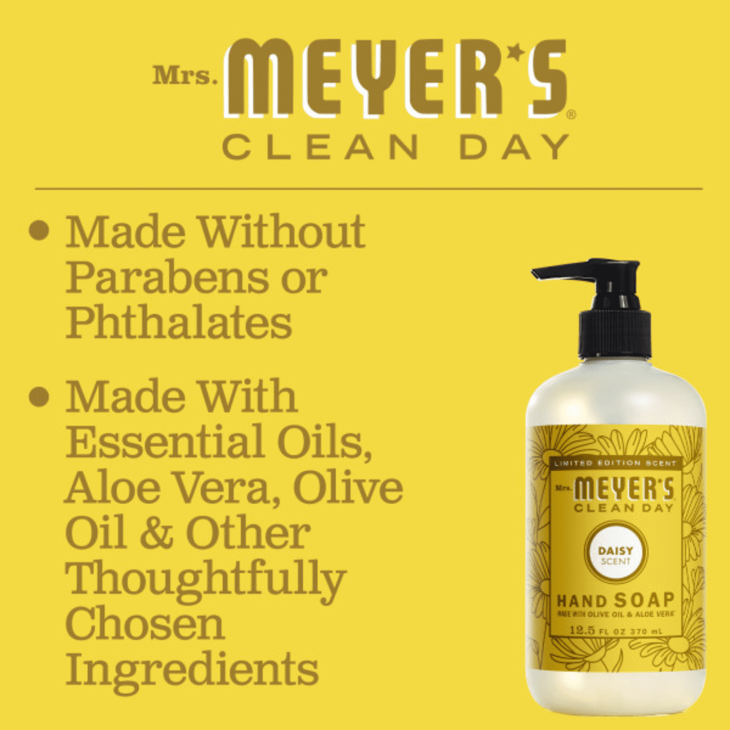 Mrs. Meyer's Clean Day Liquid Hand Soap, Daisy Scent, 12.5 oz (Pack of 4)