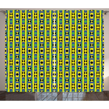 Kente Pattern Curtains 2 Panels Set Geometric Vertical Borders