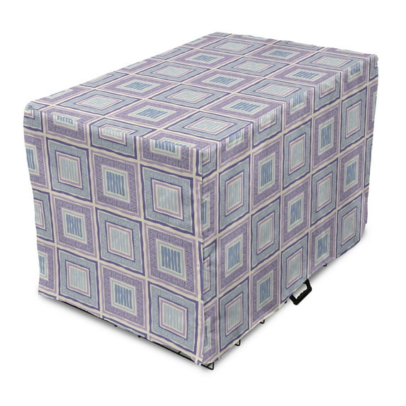 Abstract Dog Crate Cover, Layout of Concentric Squares and Stripes Drawn by Hand, Easy to Use Pet Kennel Cover Small Dogs Puppies Kittens, 7 Sizes, Eggshell Lilac, by Ambesonne