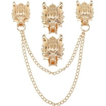 2pcs Wolf Head Long Chain Brooch Lapel Pin for DIY Men Collar Chain Tassel Brooch Pins Coat Suit Clothes Decoration Accessories Husband Anniversary Birthday Gifts Crafts(Gold)