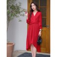 thumbnail image 4 of Vestido de lujo para mujer 100 % seda auténtica 2023, nuevo, elegante, asimétrico, verde, con escote en V, 4 of 5