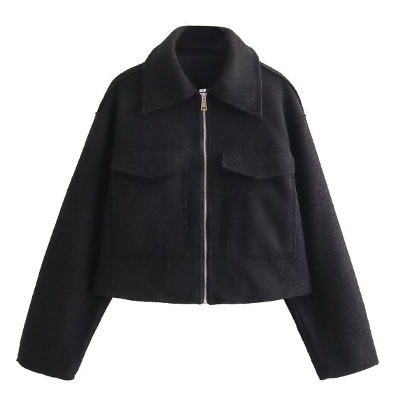 SWSMCLT Women's Wool Brushed Coats Adorable Full Zip Date Soft Casual Coat Outerwear Cold Weather Flap Pocket Black X-Small