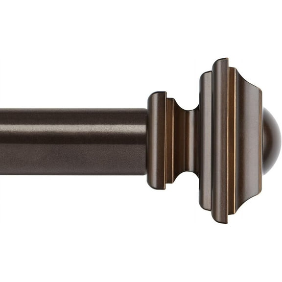 KAMANINA 1 Inch Curtain Rod 32 to 58 Inches (2.6-4.8ft), Bronze Curtain Rods for Windows, Single Drapery Rods with Square Finials