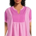 thumbnail image 4 of Terra & Sky Women's Plus Size Pleated Split Neck Top with Short Sleeves, 4 of 5