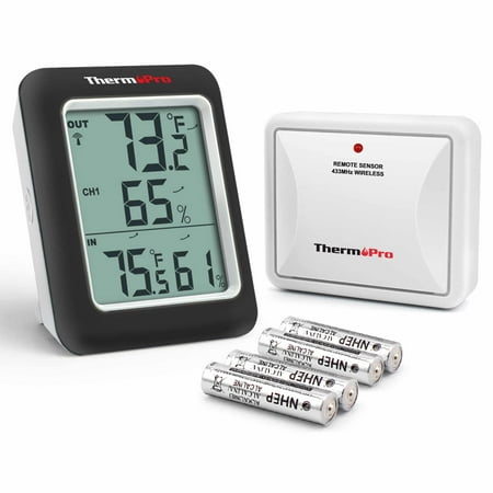 ThermoPro TP60SW Digital Hygrometer Indoor Outdoor Thermometer Wireless Temperature and Humidity Gauge Monitor Room Thermometer with 200ft/60m Range Humidity Meter