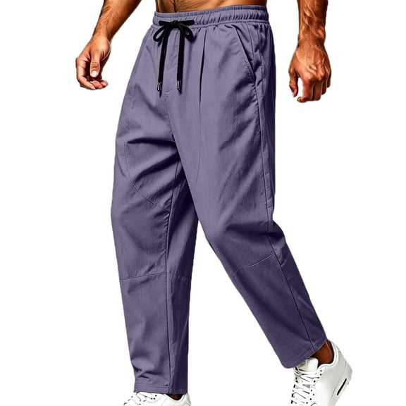 DayScoop Mens Pants Fashion Trousers Big & Tall Summer Casual Japanese Straight-Leg Mid Linen Cotton Cropped Breathable Plus Size Full Length Pants Plus Size