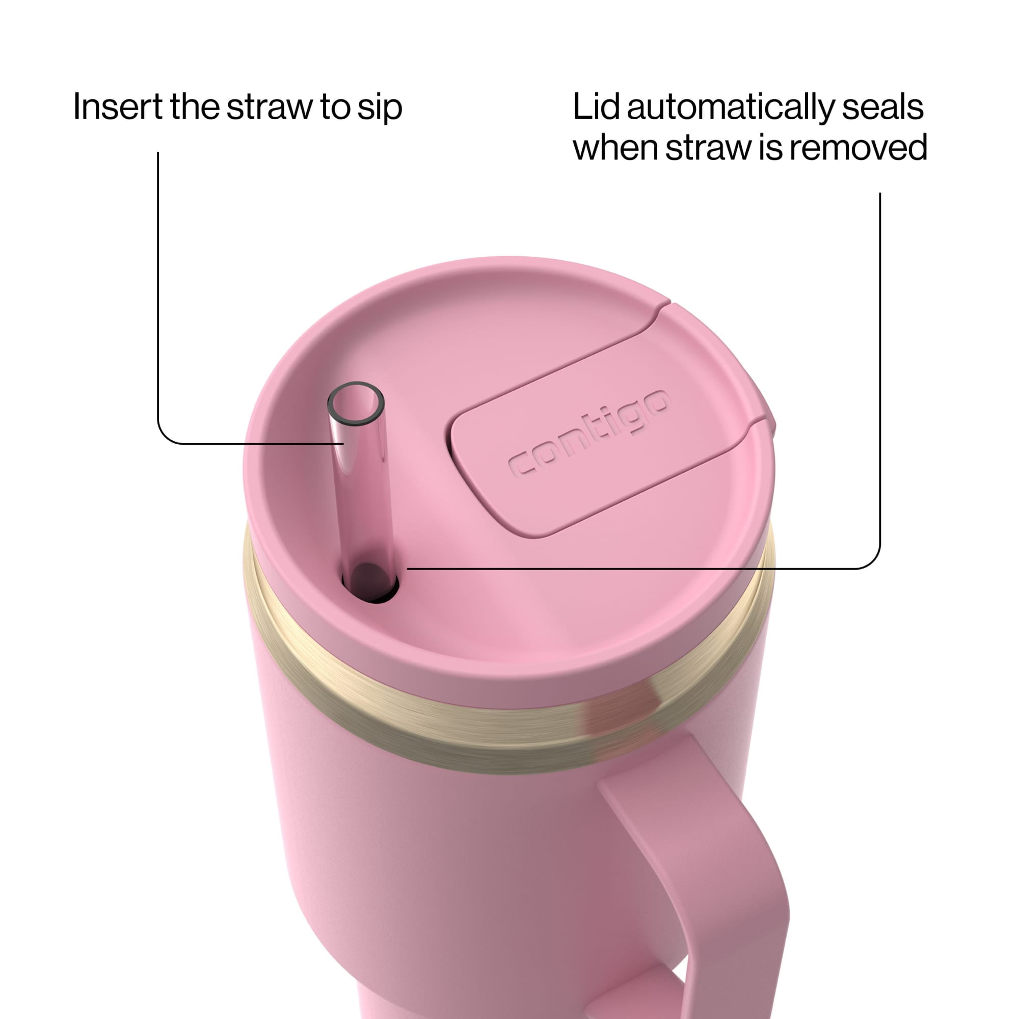 Contigo SnapSeal Leakproof Stainless Steel Reusable Water Bottle Tumbler with Side Handle, Pink/Champagne, 30 oz