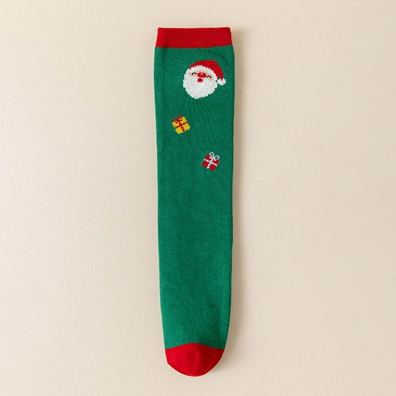 SYMOID Cotton Christmas Crew Socks for Women - Green with Santa & Gift Box, One Size Fits Most Adults & Teens, 1 Pair Comfortable Breathable Holiday Socks,Size Free Size